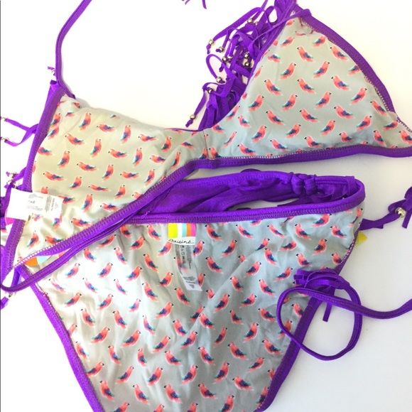 Raisins Bikini Swimsuit Purple Fringe Side Tie - Picture 7 of 7
